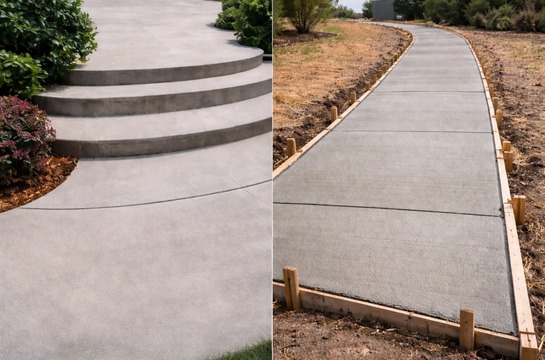 Concrete steps and sidewalk construction examples