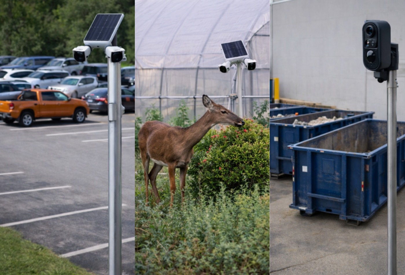 Property check-in photo of gated site with camera